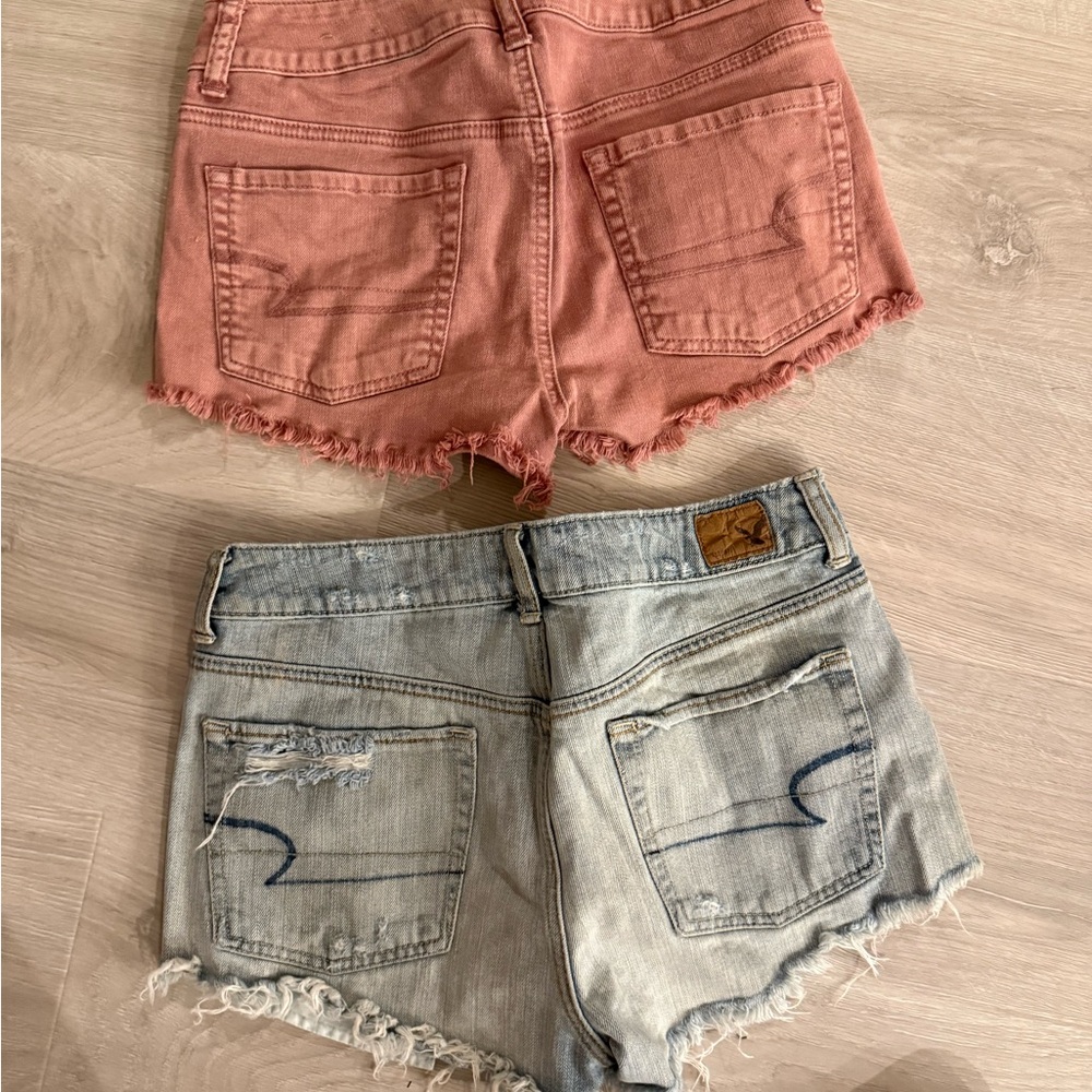 TWO American Eagle Outfitters Pink and Denim Jean Shorts